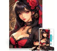 Puzzle 1000 pièces Fille Anime avec Rose Rouge Décoration épurée Jeu de réflexion Cadeau Jeu Calme Cadeau d'anniversaire Artistique (50x75cm)