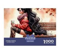 Puzzle 1000 pièces Fille Assise Automne pour Adultes - Fille Banc Automne, Papier Recyclé, Idée Cadeau et Activité 70x50cm