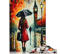 Puzzle 1000 pièces Fille avec Parapluie Rouge pour Adultes, Jouets éducatifs, Jeux en Famille, Cadeaux d'anniversaire (75 x 50 cm)