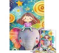 Puzzle 1000 pièces Fille chevauchant Un éléphant dans l'espace Puzzle pour Adultes idéal pour s'amuser en Famille Jeu éducatif Stimulant et Difficile à maîtriser (Dimensions 38x52cm)