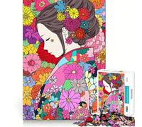 Puzzle 1000 pièces Fille en Kimono Japonais Zen Ajustement serré Jeu de Concentration Entraînement Amusant Détente Cadeau de Noël (38x26cm)