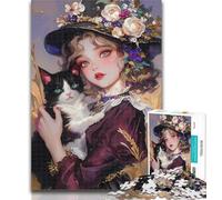 Puzzle 1000 pièces Fille et Chat Puzzles pour Adultes Ados 1000 Pièces, Jouets Jeux Éducatifs Soulagement du Stress Renforcer l'amour Entre Couples 26x38cm