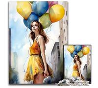 Puzzle 1000 pièces Fille Joyeuse, imprimé Artistique, pour Adultes, décoration idéale pour la Maison ou Le Bureau, Cadeau de Noël idéal, 26x38cm/10,23x14,96 Pouces