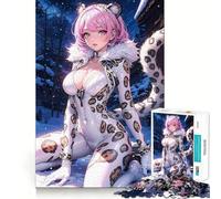 Puzzle 1000 pièces Fille Léopard des Neiges Blanche Jeu de mémoire Amusant Bords Lisses,Assemblage Parfait Une façon divertissante d'occuper Les Heures vides (38x26cm)