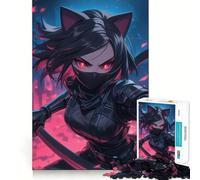 Puzzle 1000 pièces Fille Ninja à Oreilles de Chat Jeu d'articulation Parfait Activité cérébrale Jeu Amusant et Relaxant Décoration de Noël Amusante (38x52cm)