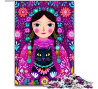 Puzzle 1000 pièces Fille Russe et Chatte Puzzle 1000 pièces Convient pour Les Anniversaires, Halloween, Thanksgiving, Pâques (Taille 26x38cm)