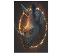 Puzzle 1000 Pièces Fire Rhinocéros Head - Puzzles en Bois pour Adultes Et Enfants - Décoration D'Intérieur 78×53cm