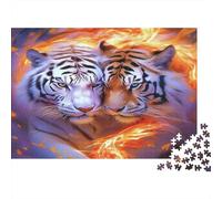 Puzzle 1000 pièces Fire Tiger Duo pour Adultes Deux Tigres de feu Face à Face Un Jeu de Puzzle Stimulant et captivant pour Adultes (52 x 38 cm)