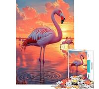 Puzzle 1000 pièces Flamant Rose au Coucher du Soleil Activités Amusantes à la Maison Course de Vitesse Manuelle Jeux éducatifs pour 14 Ans et Plus Jeu de Puzzle Offert (38x26cm)