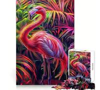 Puzzle 1000 pièces Flamant Rose néon pour Adolescents Jeu Intelligent et apaisant, Motif à Assembler, Joli Cadeau (50x75cm)