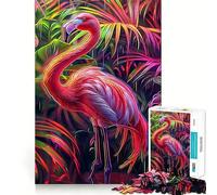 Puzzle 1000 pièces Flamant Rose néon pour Adolescents Jeu Intelligent et apaisant, Motif à Assembler, Joli Cadeau (50x75cm)