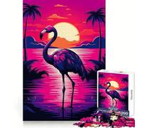 Puzzle 1000 pièces Flamant Rose néon pour Adultes Jeu de réflexion Intelligent Découpe précise Objet de Collection (50x75cm)