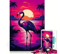 Puzzle 1000 pièces Flamant Rose néon pour Adultes Jeu de réflexion Intelligent Découpe précise Objet de Collection (50x75cm)