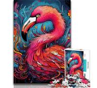 Puzzle 1000 pièces Flamant Rose psychédélique pour Adultes et Adolescents, Assemblage de Motifs Amusant à la Maison, Cadeau d'anniversaire, Cadeau de Voyage (38x26cm)