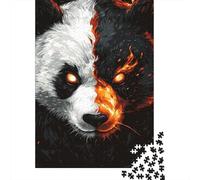 Puzzle 1000 Pièces Flaming Yin Yang Panda Art Print Puzzles pour Adolescents : Améliorent La Mémoire, Défi Éducatif, Cadeaux pour Les Amis Et La Famille 38x26cm/1000pcs