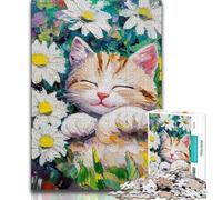Puzzle 1000 pièces Fleur Chat Adolescent, Puzzle, Défi d'Intelligence Cérébrale, Jouets Addictifs pour la Décoration de la Maison (Taille 75x50cm)