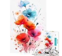 Puzzle 1000 pièces Fleurs Aquarelle Défi Cérébral Jeu Addictif et Relaxant Décoration Parfaite Cadeau Père Noël Secret (Dimensions 38x26cm)