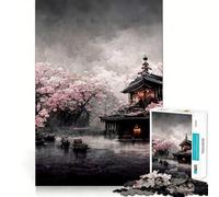 Puzzle 1000 pièces Fleurs de Cerisier Art Japonais Jeu d'assemblage Parfait Activité cérébrale Jeu Amusant et Relaxant Décoration de Noël Amusante (38x52cm)