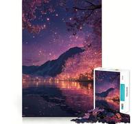 Puzzle 1000 pièces Fleurs de Cerisier au Bord du lac,découpe Nette,Jeu de Construction Artistique,Moment de détente,Jeu Amusant pour Un Anniversaire (38x52cm)