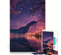 Puzzle 1000 pièces Fleurs de Cerisier au Bord du lac Jeu d'articulation Amusant et cognitif,Jeu Calme,Cadeau d'anniversaire Artistique (50x75cm)
