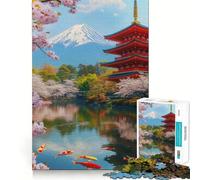 Puzzle 1000 pièces Fleurs de Cerisier et beauté du Temple Découpe précise Jeu de logique et de réflexion Artistique Activité Calme pour Un Anniversaire (50x75cm)