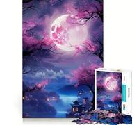 Puzzle 1000 pièces Fleurs de Cerisier et Lune Découpe précise Jeu de réflexion Amusant Jeu de détente Cadeau de Loisirs Festif (50x75cm)