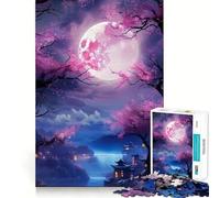 Puzzle 1000 pièces Fleurs de Cerisier et Lune Jeu de réflexion Amusant et Facile à Assembler,idéal pour Un Moment de détente et de créativité,à décorer pour Noël (38x26cm)