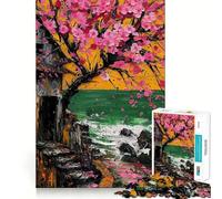 Puzzle 1000 pièces Fleurs de Cerisier Lac empoisonné Jeu d'adresse mentale et de précision Jeu Facile Cadeau Artistique de Noël (38x26cm)