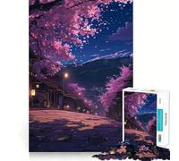Puzzle 1000 pièces Fleurs de Cerisier Nuit Découpe Nette Jeu de Construction Artistique Jeu de détente Jeu d'anniversaire Amusant (38x52cm)