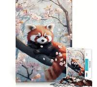 Puzzle 1000 pièces Fleurs de Cerisier Panda Roux Bords impeccables,Casse-tête Amusant,Cadeau de détente,Jeu,Cadeau d'anniversaire Artistique (38x26cm)
