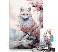Puzzle 1000 pièces Fleurs de Cerisier Renard Blanc Découpe précise Puzzle logique Artistique Jeu de Loisirs Amusant Décoration Murale de Noël (38x26cm)