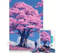Puzzle 1000 pièces Fleurs de Cerisier Rose Rétro Découpe Exacte Jeu de logique Artistique Activité Calme pour Un Anniversaire (50x75cm)