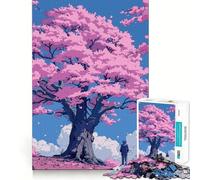 Puzzle 1000 pièces Fleurs de Cerisier Rose Rétro Jeu d'assemblage Parfait Activité cérébrale Jeu Amusant et Relaxant Décoration de Noël Amusante (38x26cm)