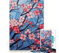 Puzzle 1000 pièces Fleurs de Cerisier Verre Bords impeccables Casse-tête Amusant Cadeau Détente Jeu Cadeau d'anniversaire Art (38x52cm)