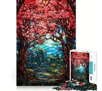 Puzzle 1000 pièces Fleurs de Cerisier Verre Découpe précise Art Jeu de Construction Jeu de détente Jeu d'anniversaire Amusant (50x75cm)