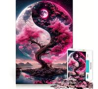 Puzzle 1000 pièces Fleurs de Cerisier Yin Yang Jeu d'articulation Parfaite Activité cérébrale Jeu Amusant et Relaxant Décoration de Noël Amusante (50x75cm)