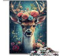 Puzzle 1000 pièces Fleurs et Cerfs, Analyse et Logique avec pièces de Formes aléatoires entièrement emboîtables, pour Les Enfants de 14 Ans et Plus (Taille 50x75cm)
