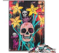 Puzzle 1000 pièces Fleurs et Crânes Style Basquiat pour Adolescents, Cadeau d'anniversaire pour Tuer Le Temps, décoration Murale pour Les 14 Ans et Plus (50x75cm)