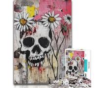 Puzzle 1000 pièces Fleurs et crânes Style Basquiat Puzzles Adultes 1000 pièces Jouets éducatifs Jeux Anti-Stress Collection d'artistes Beaux-Arts (26x38cm)