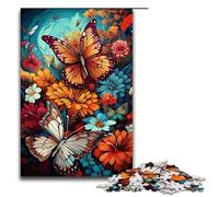 Puzzle 1000 pièces Fleurs et Papillons psychédéliques colorés pour Adultes Puzzle en Bois Jeu Stimulant 1000 pièces (75 x 50 cm)