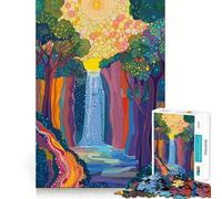 Puzzle 1000 pièces Forêt au Lever du Soleil et Cascade pour Adolescents Jeu de réflexion Intelligent Amusant et paisible Découpe précise Cadeau de Noël 50x75cm