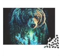 Puzzle 1000 pièces Forêt de l'ours Mystique - Ours de la Forêt (Double Exposition) - Jeu Éducatif pour Adultes - Décoration Intérieure - Défi - d'anniversaire - 52 x 38 cm