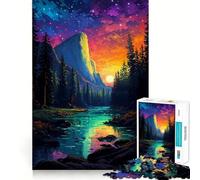 Puzzle 1000 pièces Forêt de Yosemite Pixel Art Bords Parfaits Jeu Cognitif Jeu Détendeur Décoration Art de Noël (38x52cm)