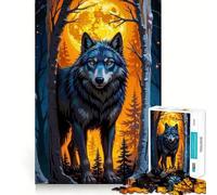 Puzzle 1000 pièces Forêt des Loups Pleine Lune pour Adultes Jeu de mémoire et de Concentration Ajustement Parfait Format Compact Idéal pour des Moments de Jeu en Famille (50x75cm)