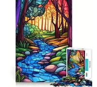 Puzzle 1000 pièces Forêt et ruisseau en vitrail pour Adultes, Un Jeu de logique Pure, Un Cadeau paisible et réconfortant 38x26cm