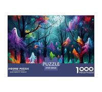 Puzzle 1000 Pièces Forêt Hantée Néon, Colorée avec Lune, Papier Recy ctivité Familiale, Idée de Cadeau 52x38cm/1000pcs