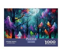 Puzzle 1000 Pièces Forêt Hantée Néon, Colorée avec Lune, Papier Recy xtrêmement Difficile, Décor 70x50cm/1000pcs