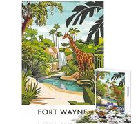 Puzzle 1000 pièces Fort Wayne Girafe Poster Casse-tête Jeu pour Toute la Famille Décoration intérieure Jouets Liste de souhaits avec Le Père Noël (50x75cm)