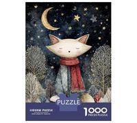 Puzzle 1000 Pièces Fox in Winter Night Watercolor Puzzles pour Adultes - Jeux Relaxants Et Anti-Stress - Idéal comme Cadeau pour Toute La Famille 52x38cm/1000pcs