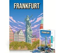Puzzle 1000 pièces Francfort Allemagne Affiche de Voyage Vintage Römerberg Dame Justice Jeu d'articulation précis Activité cérébrale Jeu pour Passer Le Temps Libre Cadeau d'anniversaire Artistique